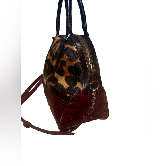 Brahmin Hudson Satchel Leopard Calf Hair Wine Granada Rare Read - Picture 4 of 16